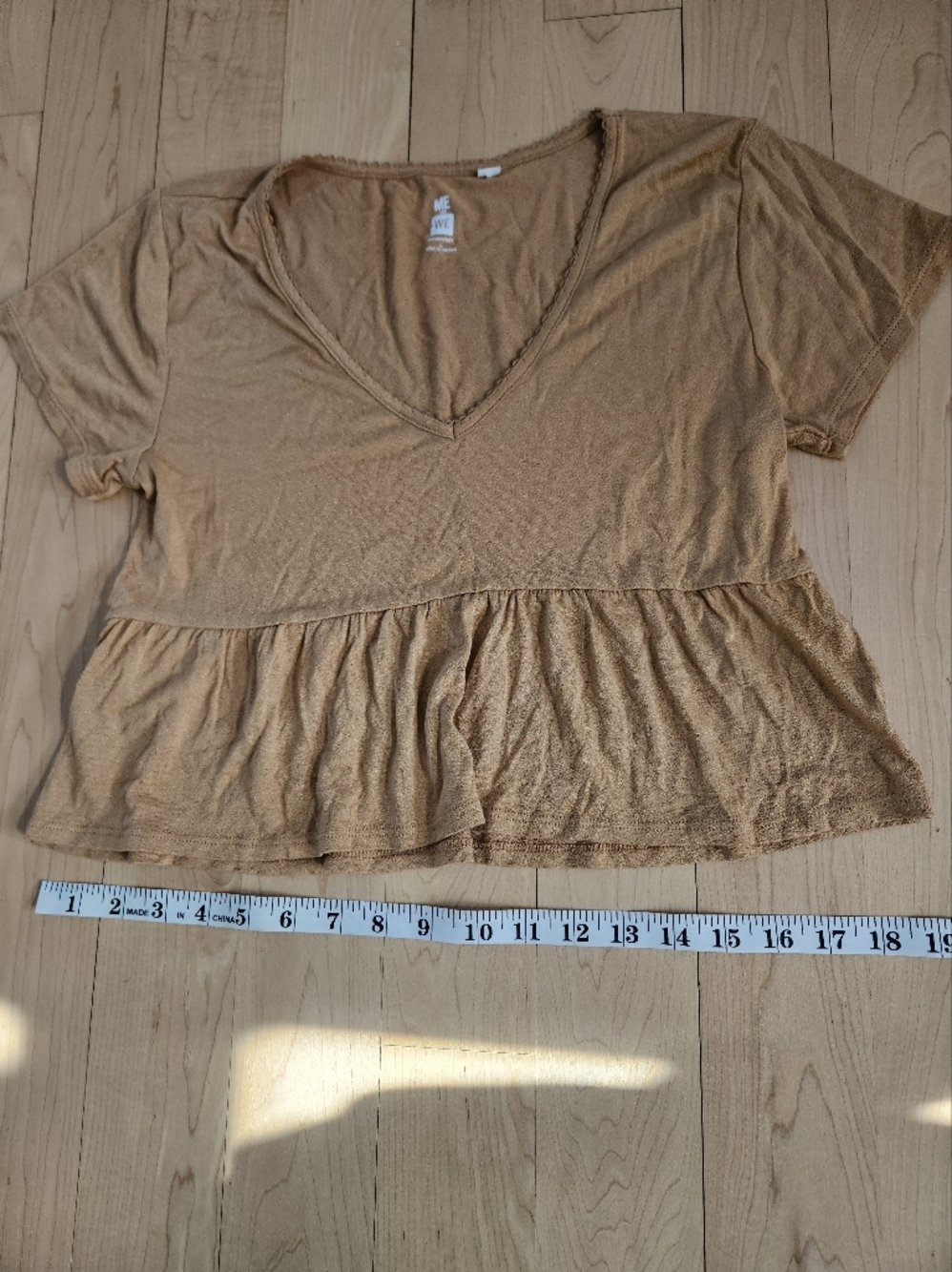 Me to We Tan V-Neck Peplum Crop Top